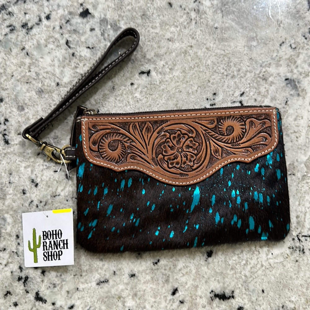 Leather tooled pouch new with tags